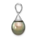 14k White Gold 9-10mm Black Teardrop Tahitian Saltwater Cultured Pearl Pendant - Image 2