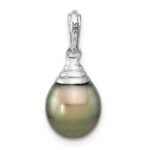 14k White Gold 9-10mm Black Teardrop Tahitian Saltwater Cultured Pearl Pendant - Image 4