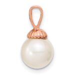14K Rose Gold 8-9mm White Round Freshwater Cultured Pearl Pendant - Image 2