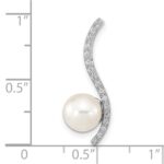 14k White Gold 7-8mm Round White Akoya Saltwater Cultured Pearl and .06 Carat Diamond Chain Slide - Image 3