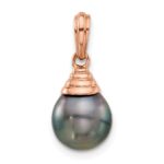 14k Rose Gold 9-10mm Black Teardrop Tahitian Saltwater Cultured Pearl Pendant