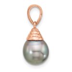 14k Rose Gold 9-10mm Black Teardrop Tahitian Saltwater Cultured Pearl Pendant - Image 2
