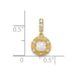 14k Polished and Grooved White Freshwater Cultured Pearl and CZ Circle Pendant - Image 4