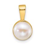 14k Polished 7-8mm Button White Freshwater Cultured Pearl Pendant