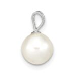 14k White Gold 7-8mm White Round Freshwater Cultured Pearl Pendant - Image 2