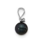 14k White Gold 5-6mm Black Round Akoya Saltwater Cultured Pearl and .01 Carat Diamond Pendant - Image 2