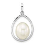 14K White Gold 8-9mm White Rice Freshwater Cultured Pearl Teardrop Pendant - Image 3