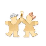 14k Tri-color The Kids Medium Boy on Left and Girl on Right Engravable Kiss Charm
