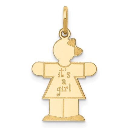 14k The Kids Small It's a Girl Engravable Hugs Charm