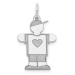 14k White Gold The Kids Small Heart Shirt Boy Engravable Hugs Charm