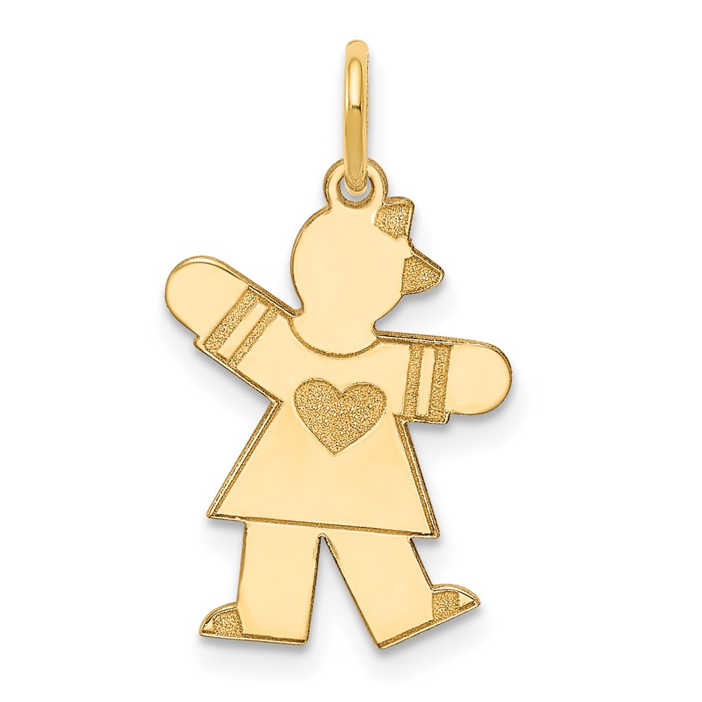 XK1149Y.jpg 14k The Kids Small Heart Dress Girl Engravable Kiss Charm - Image 1