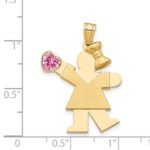 14k The Kids Girl with Pink CZ October Birthstone Engravable Kiss Charm - Image 3