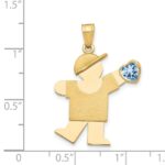 14k The Kids Boy with Light Blue CZ March Birthstone Engravable Kiss Charm - Image 2