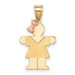 14k Two-tone The Kids Small Girl with Bow on Left Engravable Hugs Charm