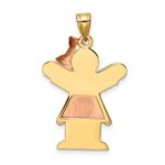 14k Two-tone The Kids Medium Girl with Ruffles and Bow on Right Engravable Love Charm - Image 4