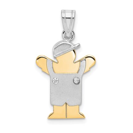 14k Two-tone The Kids Small Boy in Overalls with Hat on Left AA Diamond Love Pendant