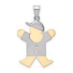 14k Two-tone The Kids Medium Boy with Hat on Right AA Diamond Joy Pendant