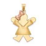 14k Two-tone The Kids Medium Puffed Girl with Bow on Left Engravable Joy Charm
