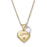 14k Two-tone Diamond LOVE with Poem on Reverse with Heart Charm 12mm Heart Locket - Image 6