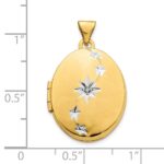 14k with White Rhodium Brushed and Polished Diamond Stars 21mm Oval Locket - Image 5