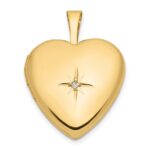 14k Polished .01 carat Diamond Star 16mm Heart Locket