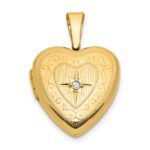 14k Polished Scrolled Border .01ct. Diamond Star 12mm Heart Locket