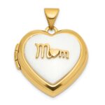 14K Polished White Agate MOM Script 18mm Heart Locket