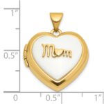 14K Polished White Agate MOM Script 18mm Heart Locket - Image 5