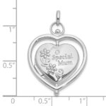 14K White Gold Floral SPECIAL MUM and Tree in Spinning Frame Reversible 15mm Heart Locket - Image 3