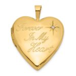 14K Polished Diamond FOREVER IN MY HEART Script 20mm Heart Locket