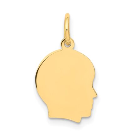14k Plain Small .009 Gauge Facing Right Engravable Boy Head Charm