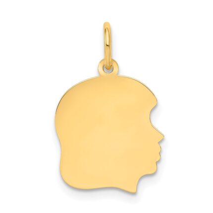 14k Plain Medium .027 Gauge Facing Right Engravable Girl Head Charm