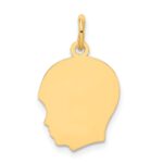 14k Plain Medium .009 Gauge Facing Left Engravable Boy Head Charm