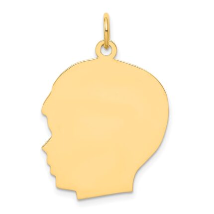 14k Plain Large .011 Gauge Facing Left Engravable Boy Head Charm
