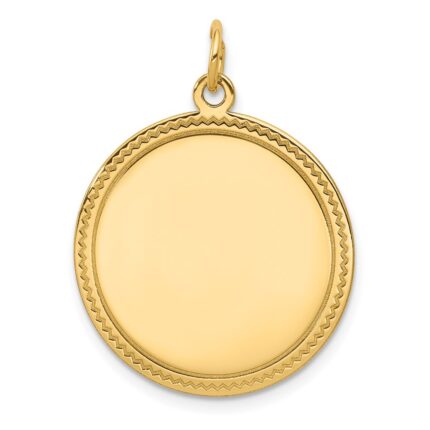 14k Plain with Zig-Zag Edge .035 Gauge Engravable Round 23mm Disc Charm