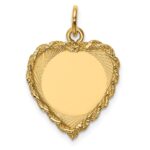 14k Etched Design with Rope Edge .013 Gauge Engravable Heart 21x17mm Disc Charm