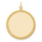 14k Plain .013 Gauge Round Engravable 34x28mm Disc with Rope Edge Charm