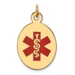14k 23x16.5mm Oval Red Enameled Medical Jewelry Pendant