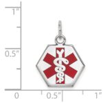 14k White Gold 15mm Hexagon Red Enameled Medical Jewelry Pendant - Image 3