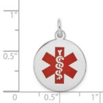 14k White Gold 16mm Round Red Enameled Medical Jewelry Pendant - Image 2