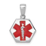 14K White Gold Textured Back Red Enameled Medical Disk Pendant