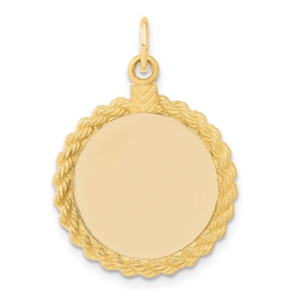 14k Plain .013 Gauge Round Engravable 20.3x18.6mm Disc with Rope Edge Charm