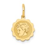 14k Boy Head on .009 Gauge 10mm Engravable Scalloped Disc Charm