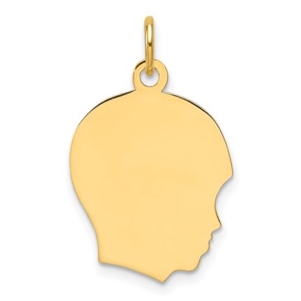 14k Plain Medium .035 Gauge Facing Right Engravable Boy Head Charm
