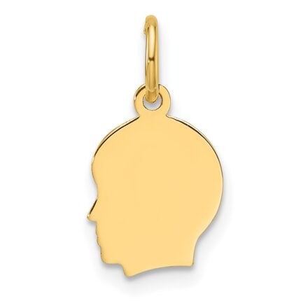 14k Plain Small .035 Gauge Facing Left Engravable Boy Head Charm