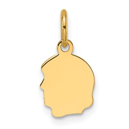 14k Plain Small .011 Gauge Facing Left Engravable Girl Head Charm