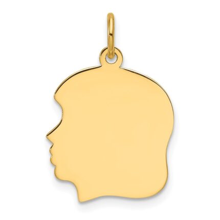 14k Plain Medium .027 Gauge Facing Left Engravable Girl Head Charm