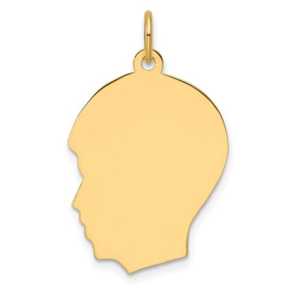 14k Plain Medium .011 Gauge Facing Left Engravable Boy Head Charm