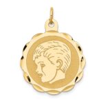 14k Boy Head on .011 Gauge 22mm Engravable Scalloped Disc Charm