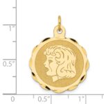 14k Girl Head on .011 Gauge 22mm Engravable Scalloped Disc Charm - Image 3